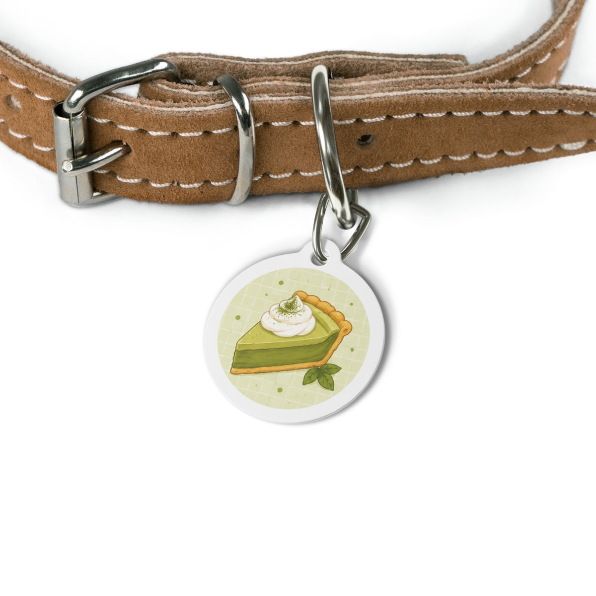 Matcha Cream Pie Whimsical Foodie Art personalized dog ID tag product detail