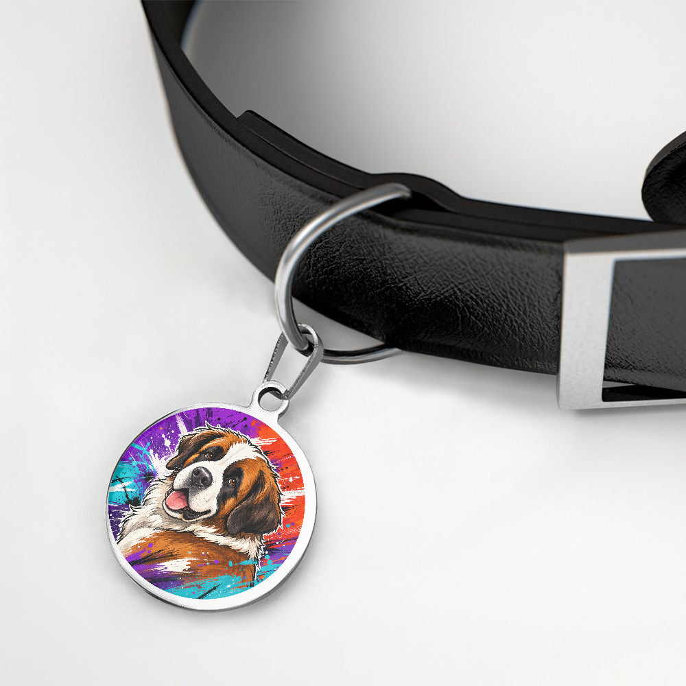 Saint Bernard Neon Paint Splash personalized dog ID tag product detail