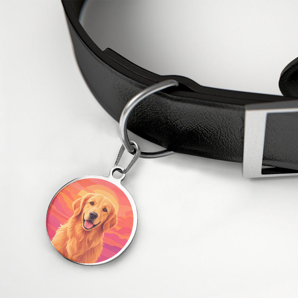 Golden Retriever Sunset Glow Portrait personalized dog ID tag product detail