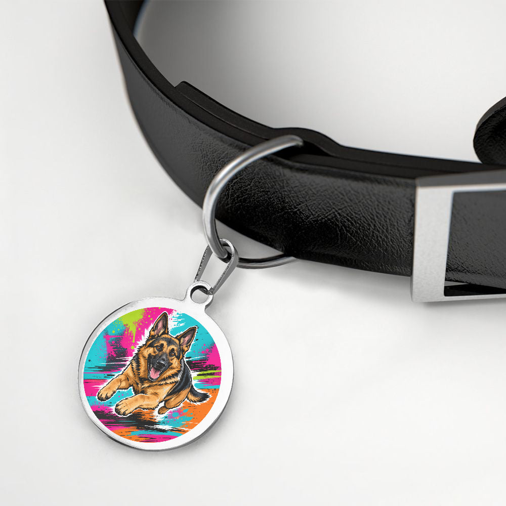 German Shepherd Neon Action Splash personalized dog ID tag product detail