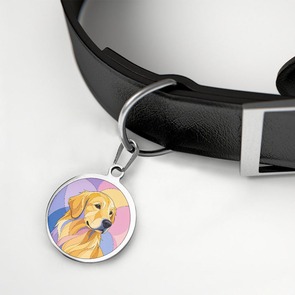Golden Retriever Stained Glass Profile personalized dog ID tag product detail