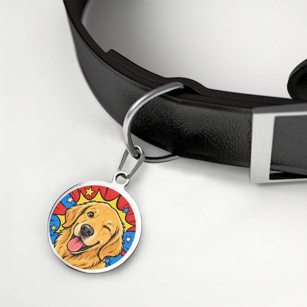 Golden Retriever Comic Wink Hero personalized dog ID tag product detail