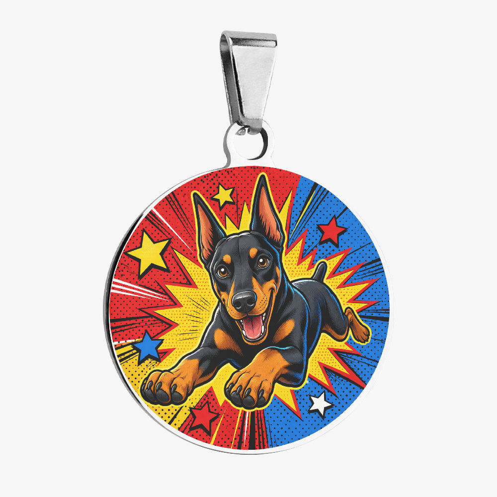 Doberman Pinscher Comic Hero Burst Personalized Dog ID Tag
