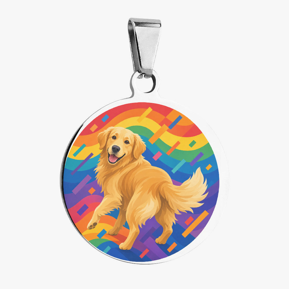 Golden Retriever Rainbow Abstract Adventure Personalized Dog ID Tag