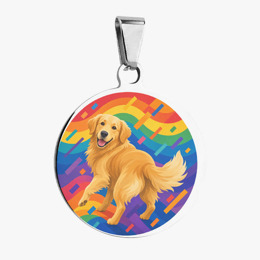 Golden Retriever Rainbow Abstract Adventure Personalized Dog ID Tag