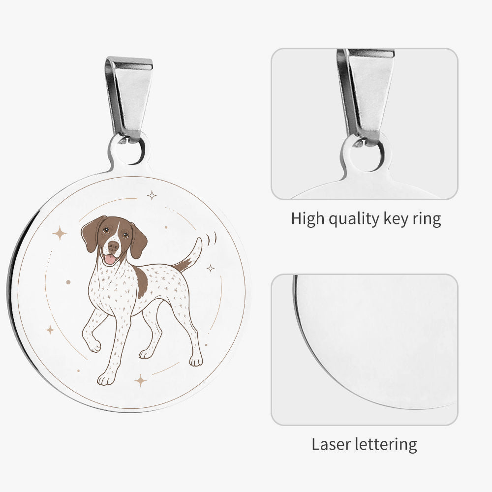 Back of German Shorthaired Pointer Minimal Sparkle Outline dog ID tag with custom name and phone engraving