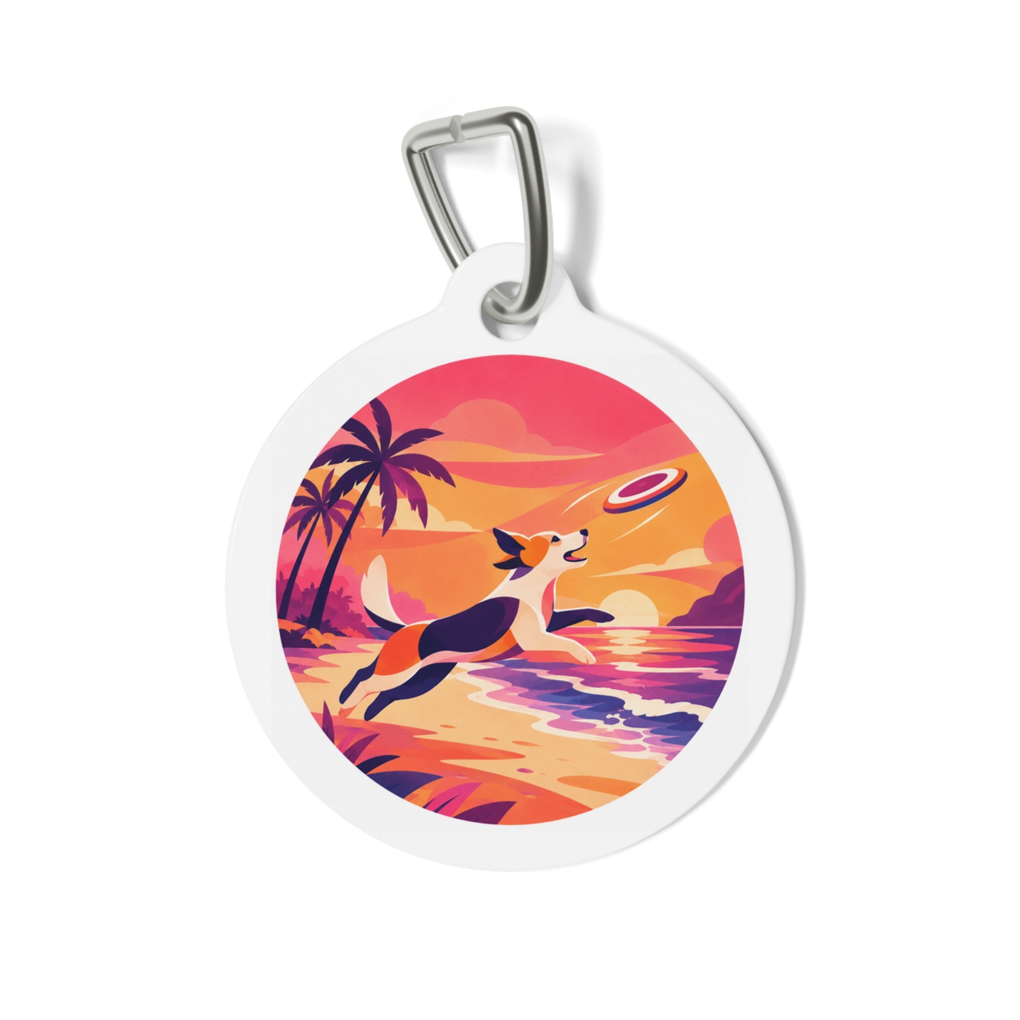 Sunset Frisbee Dreamy Coastal Scene Personalized Dog ID Tag