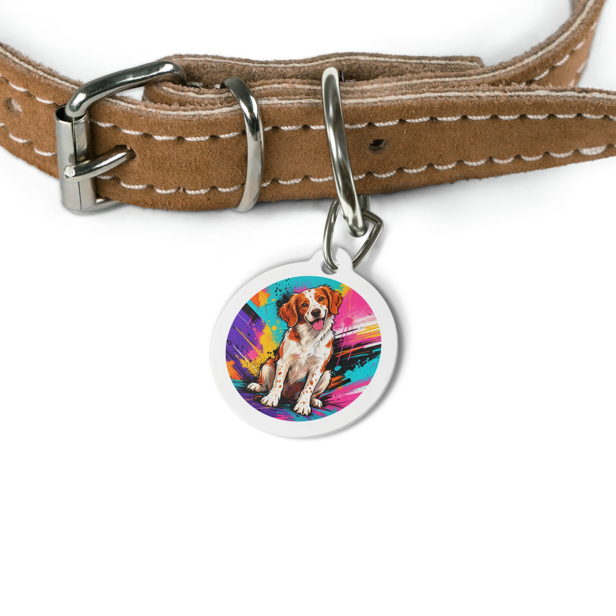 Brittany Bold Paint Splash personalized dog ID tag product detail