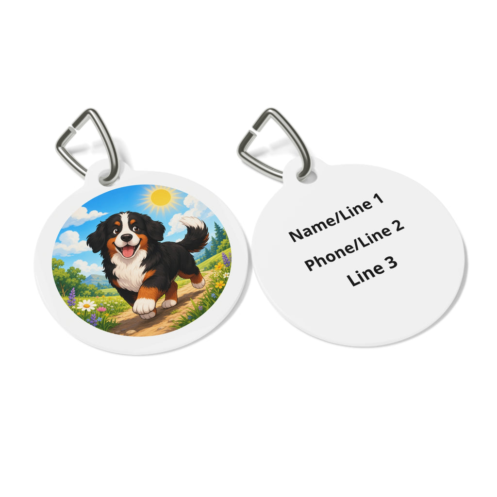 Bernese Mountain Dog Bright Garden Portrait Personalized Dog ID Tag