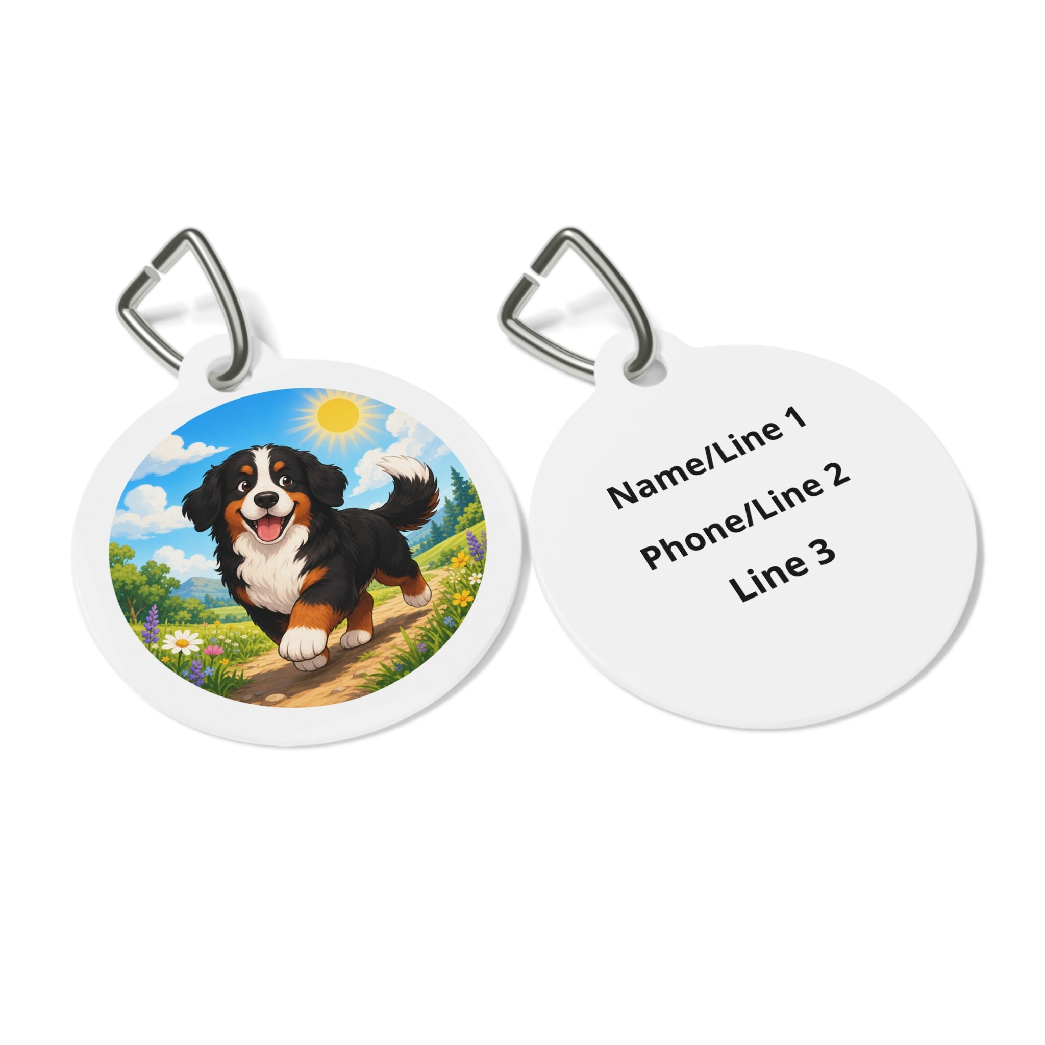 Bernese Mountain Dog Bright Garden Portrait Personalized Dog ID Tag