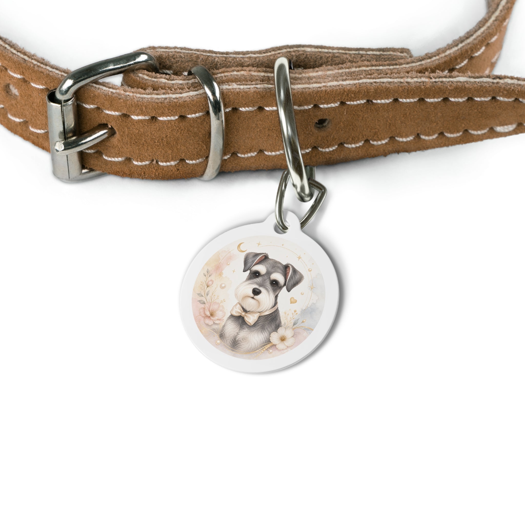 Miniature Schnauzer Soft Botanical Watercolor Personalized Dog ID Tag