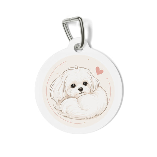 Maltese Cozy Curled-Up Line Art Personalized Dog ID Tag