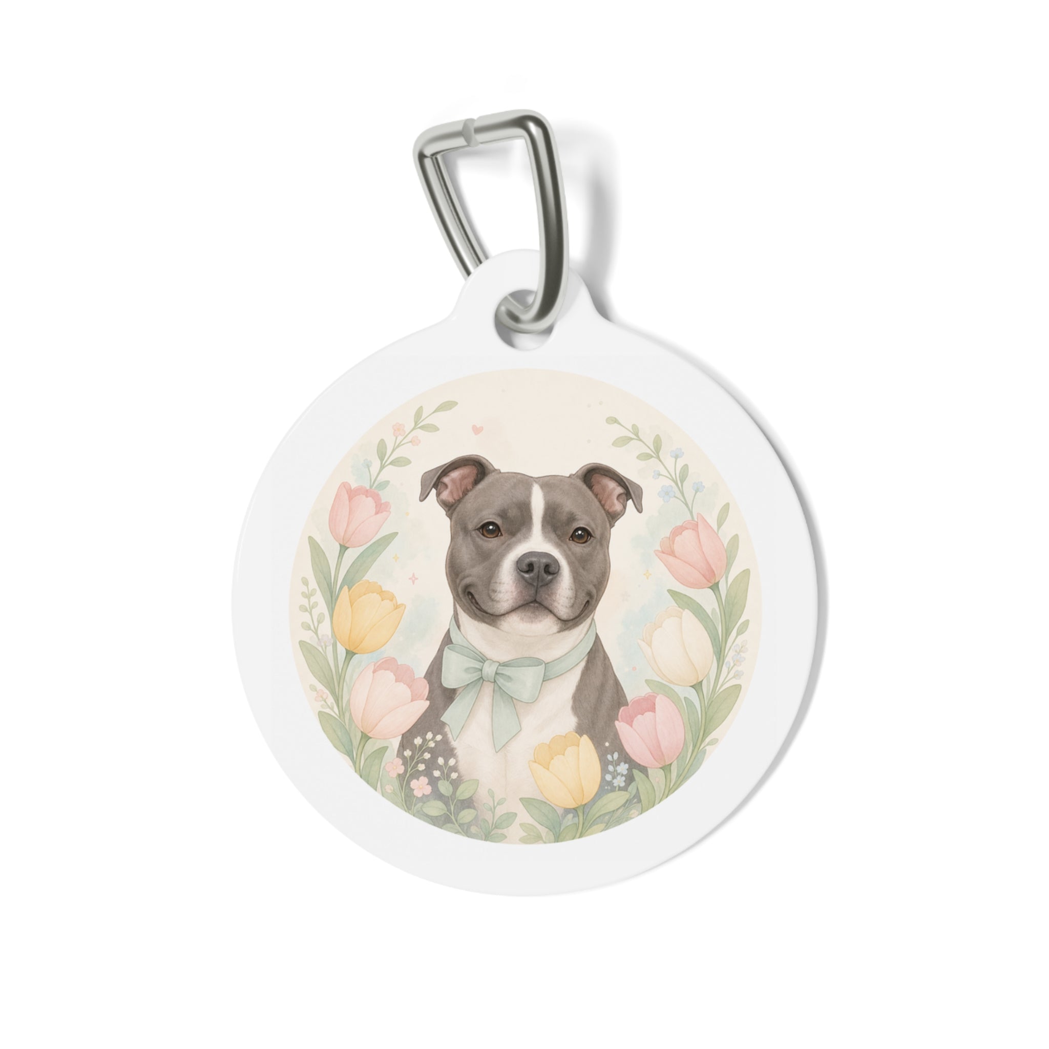 Staffordshire Bull Terrier Floral Personalized Dog ID Tag