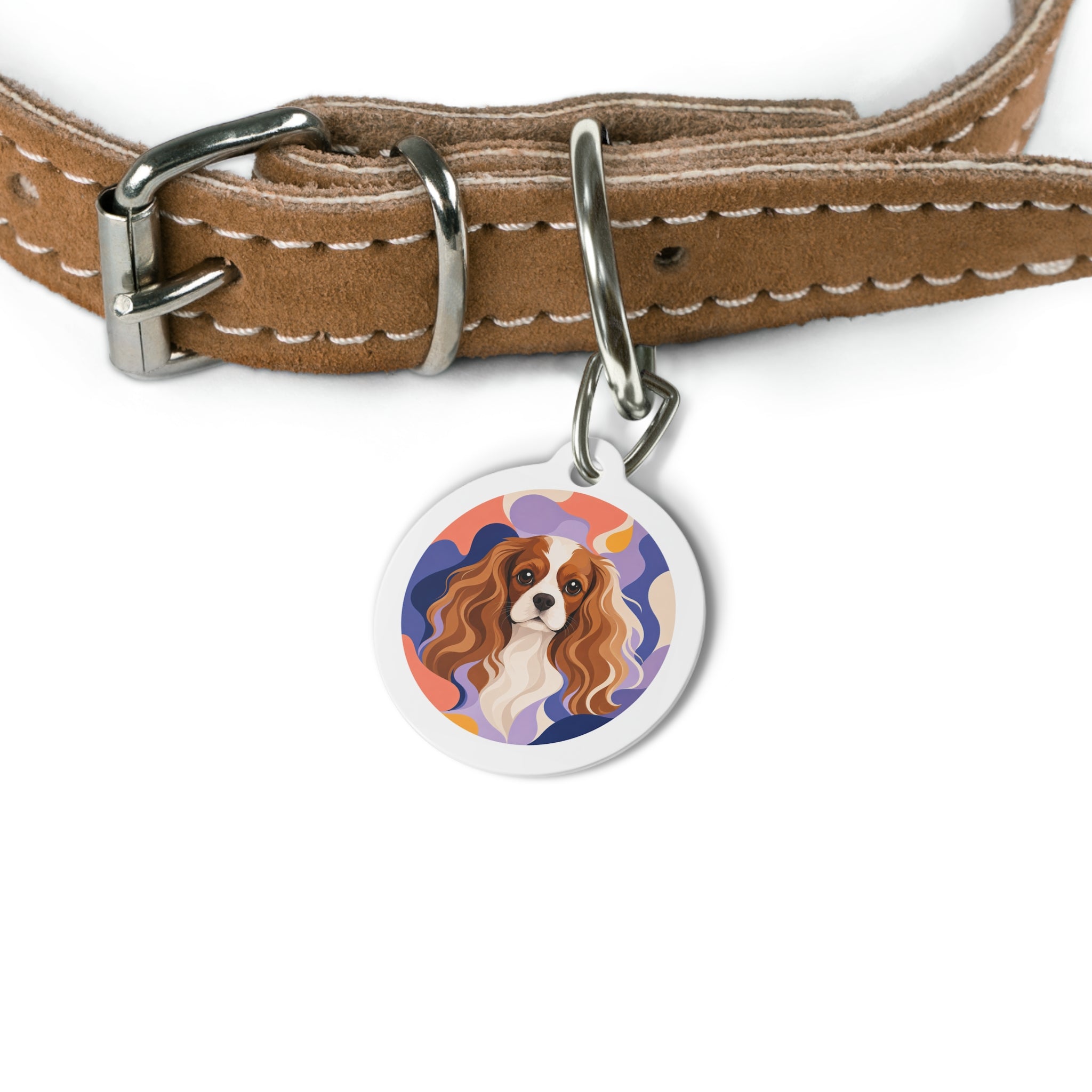 Cavalier King Charles Spaniel Retro Art Personalized Dog ID Tag