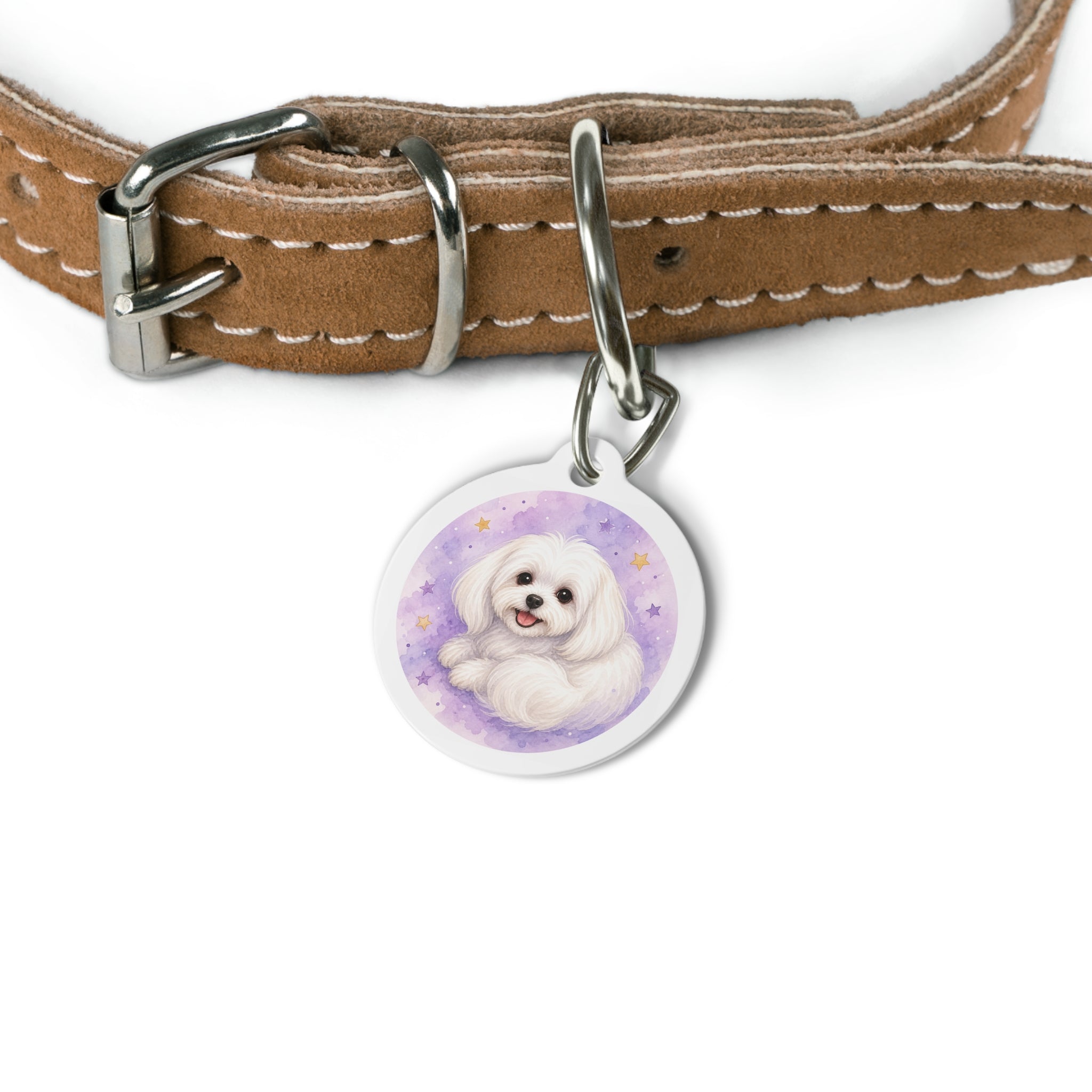 Maltese Lavender Celestial Watercolor Personalized Dog ID Tag