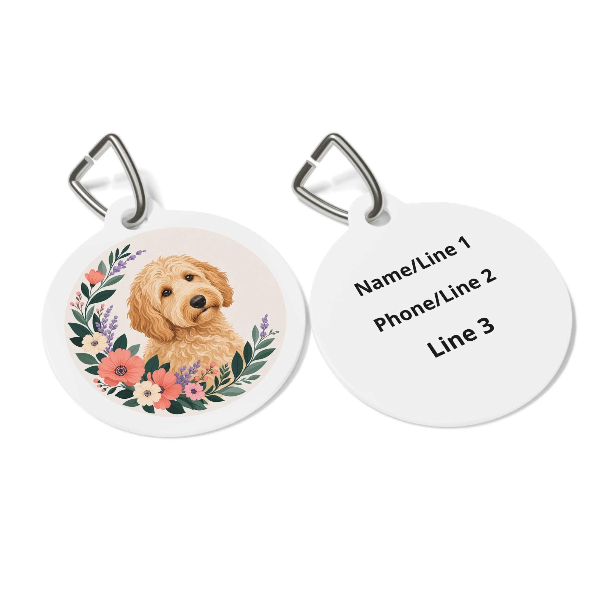 Goldendoodle Delicate Floral Portrait Personalized Dog ID Tag