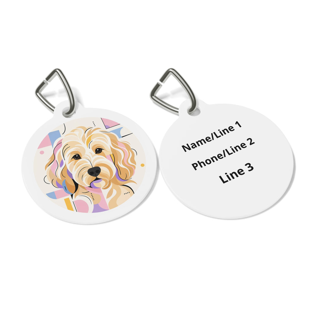 Chapa de identificación personalizada para perro Goldendoodle con garabato geométrico brillante