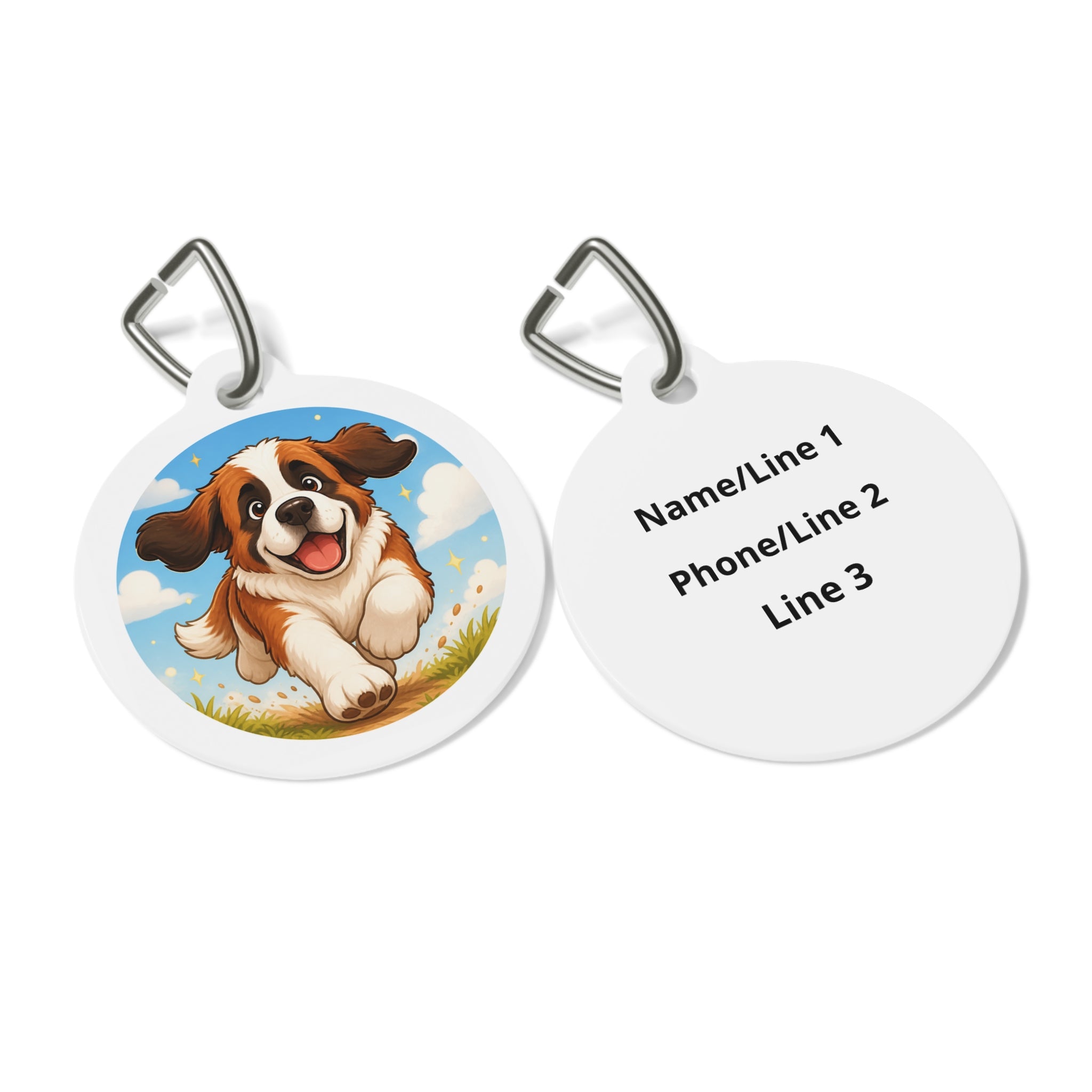 Saint Bernard Artful Botanical Portrait Personalized Dog ID Tag