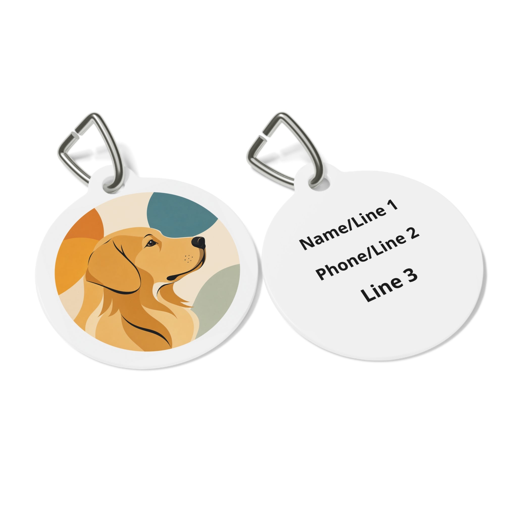 Chapa de identificación para perros Golden Retriever con diseño moderno y terroso, personalizada