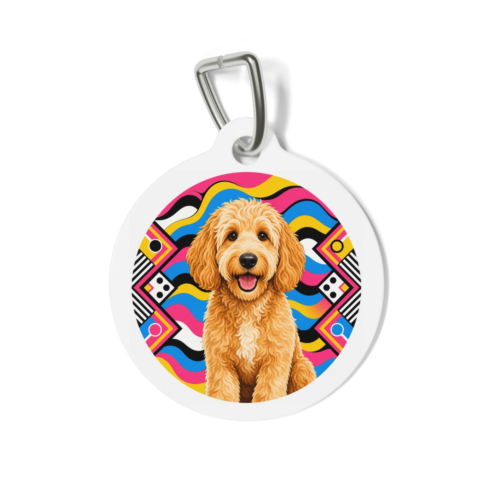 Etiqueta de Identificación de Perro Personalizada Goldendoodle Dibujo Alegre Colorido