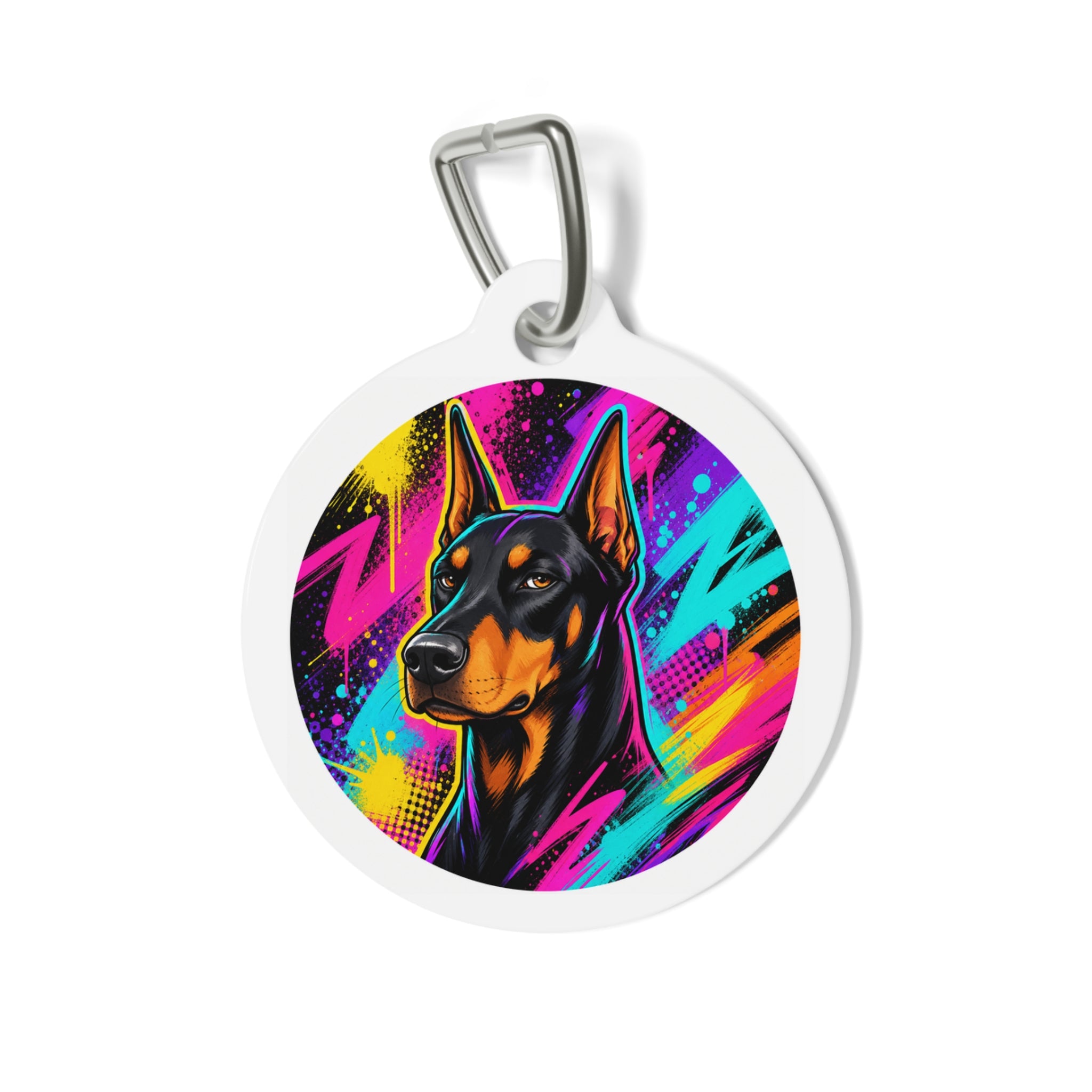 Doberman Pinscher Neon Paint Splash Personalized Dog ID Tag