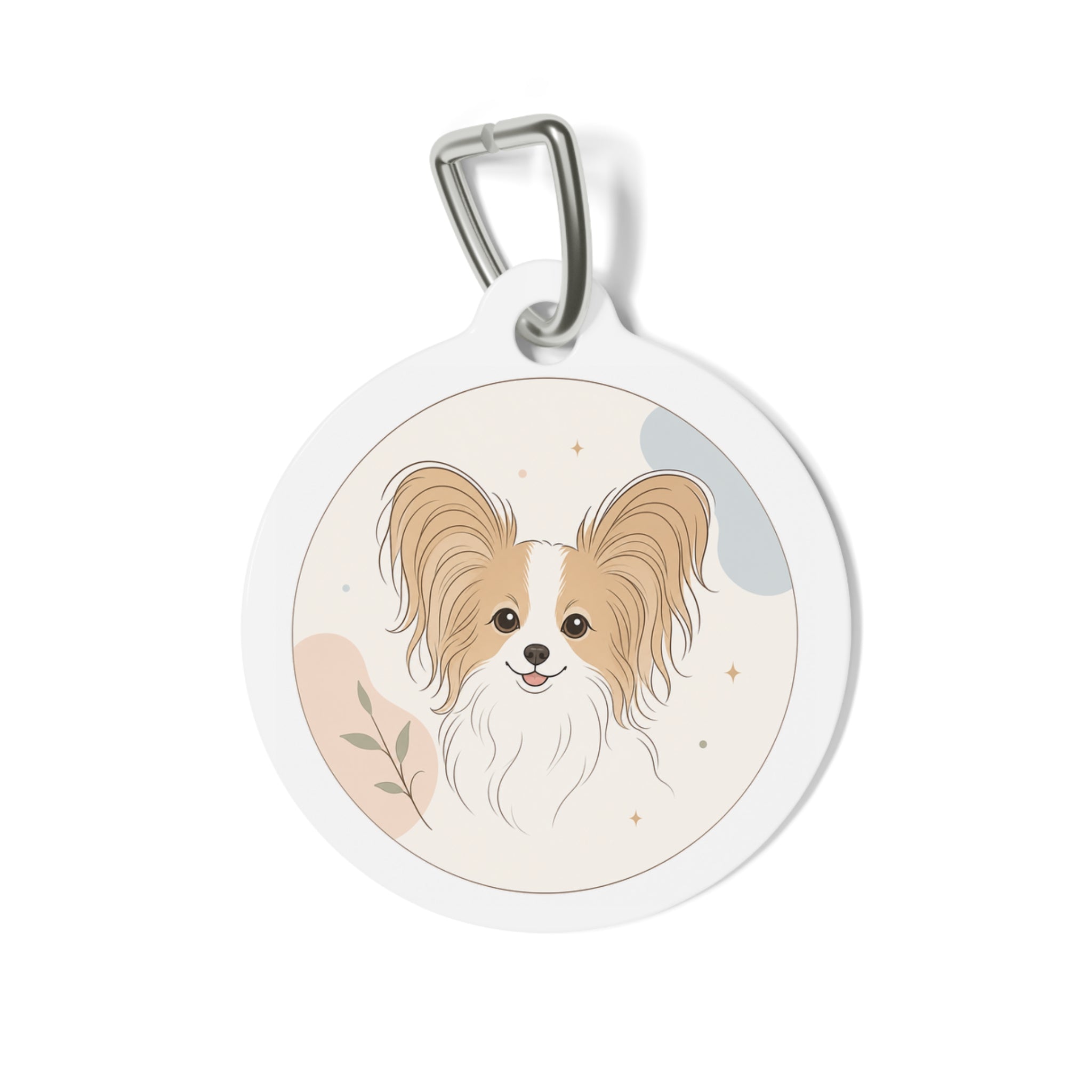 Papillon Minimal Botanical Portrait Personalized Dog ID Tag