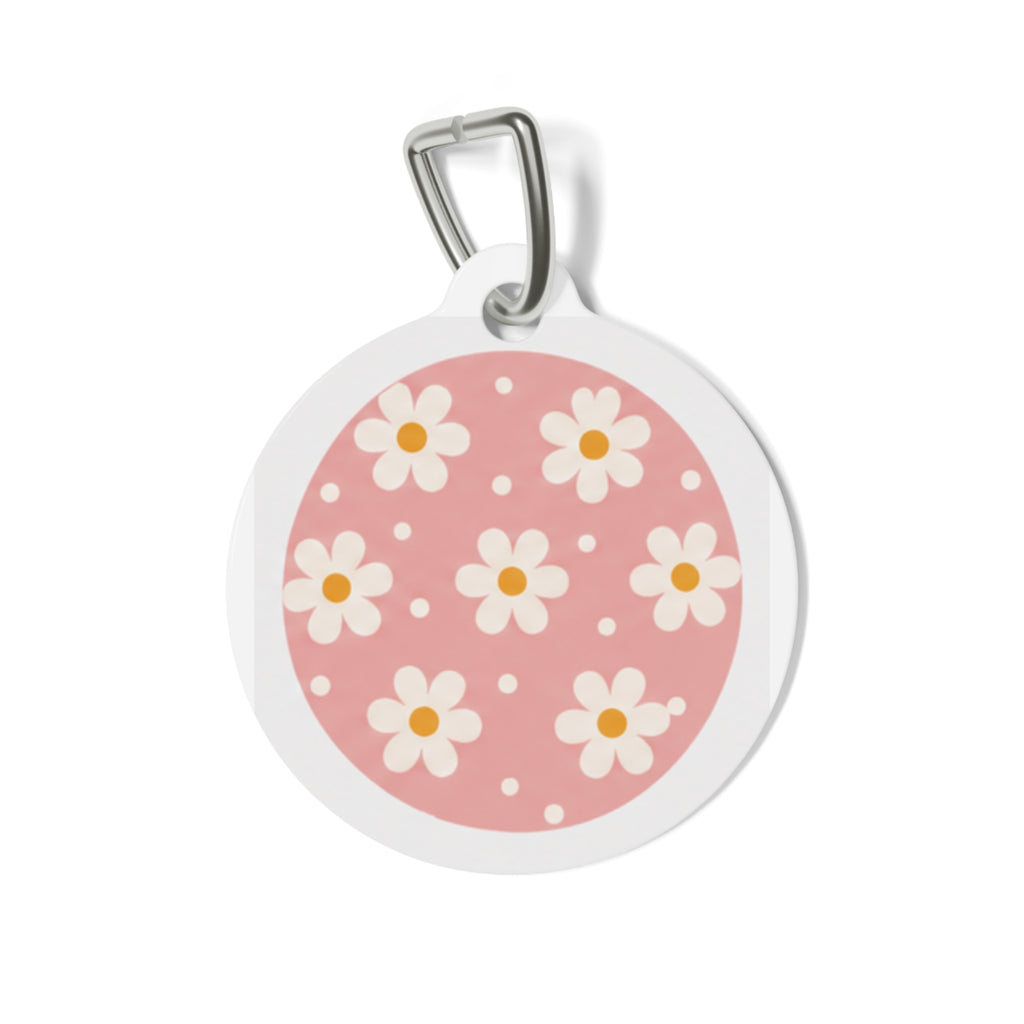 Blush Daisy Scatter Retro Floral Pattern Personalized Dog ID Tag