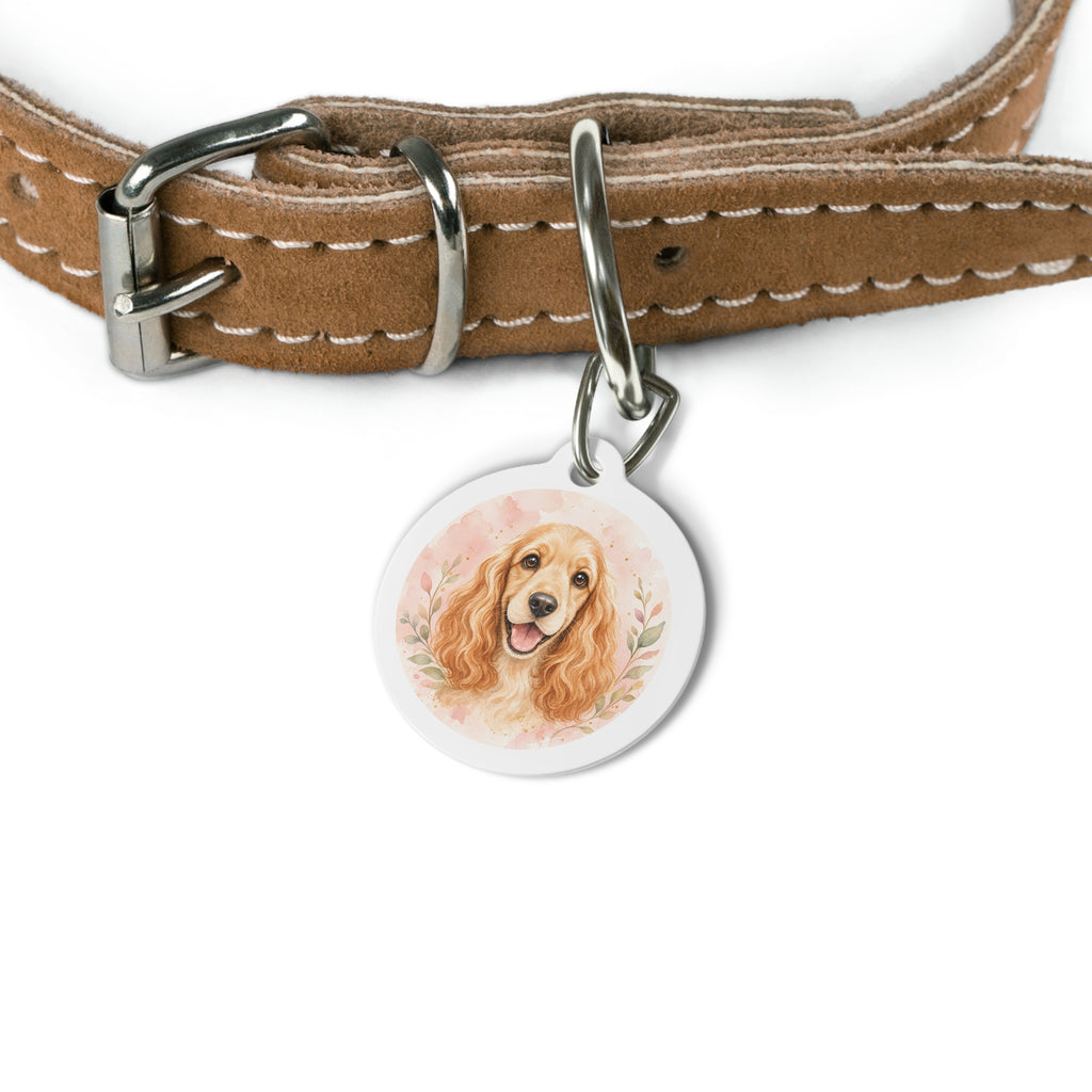 可卡犬腮红花卉水彩个性化狗牌