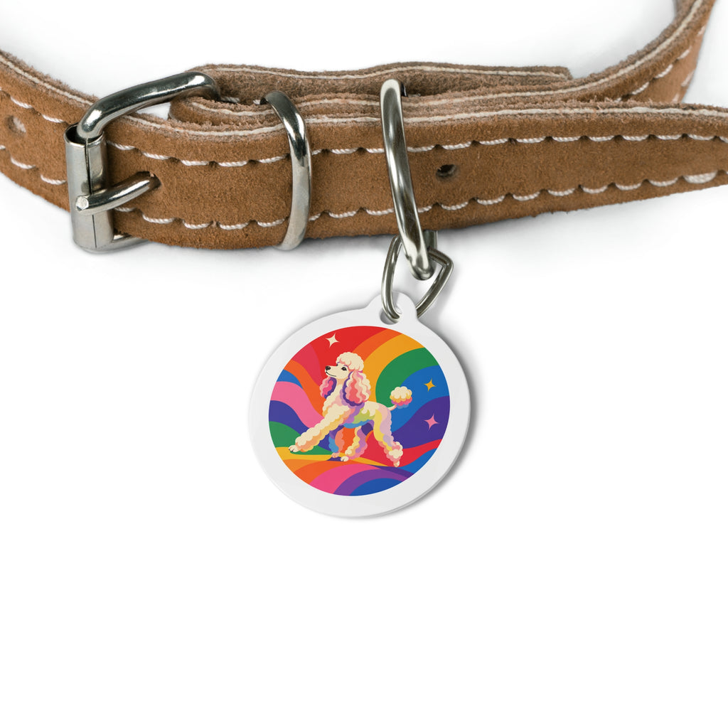 Poodle Rainbow Strut Personalized Dog ID Tag