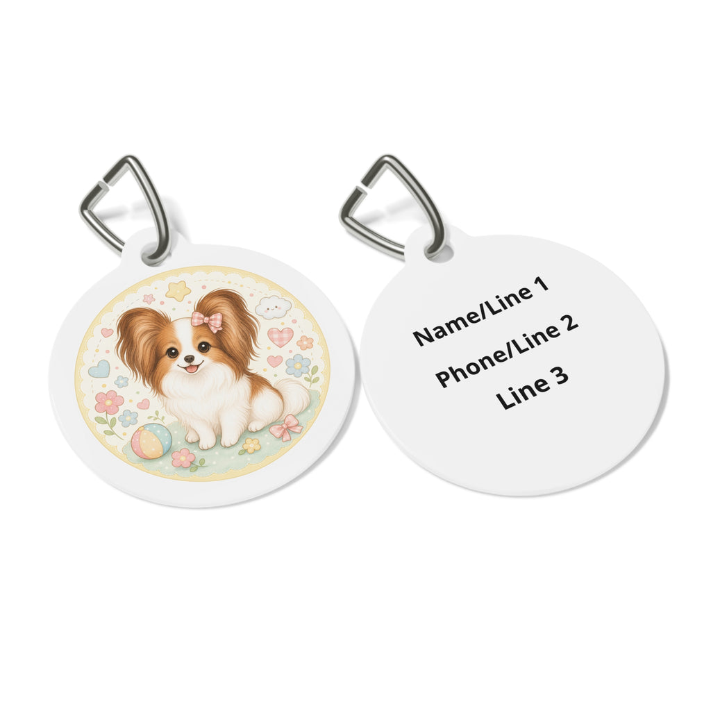 Papillon Kawaii Pastel Bow Personalized Dog ID Tag