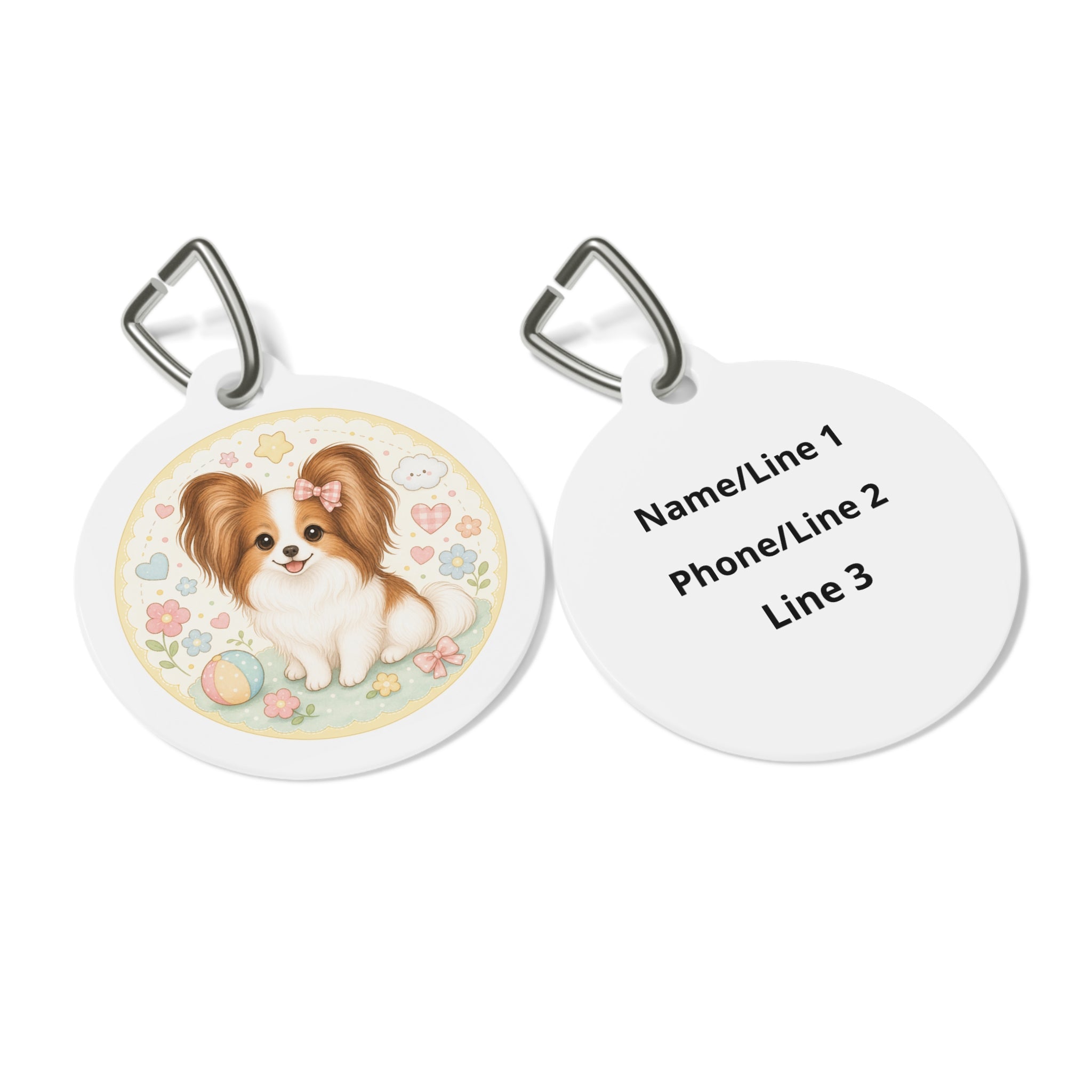 Papillon Kawaii Pastel Bow Personalized Dog ID Tag