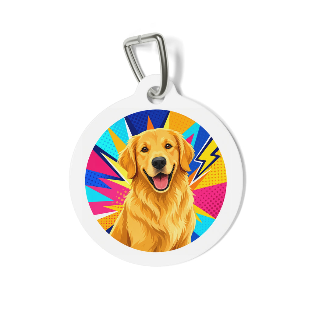 Placa de identificación personalizada para perro "Golden Retriever Comic Sunshine"