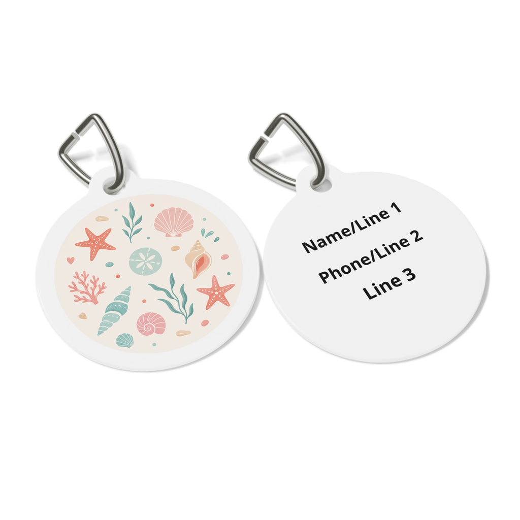 Etiqueta de Identificación Personalizada para Perros con Diseño de Escena Costera Onírica y Caparazón en Tono Pastel