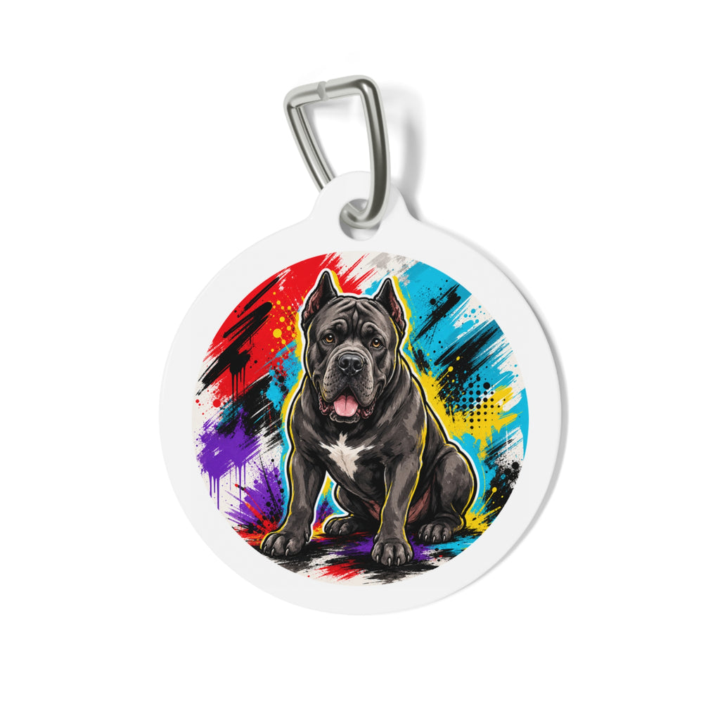 Chapa identificativa personalizada para perro Cane Corso con diseño de color dinámico