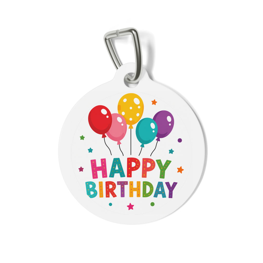 Etiqueta de identificación de perro personalizada con ramo de globos arcoíris clásico