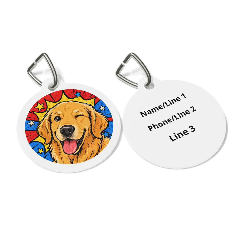 Golden Retriever Comic Wink Personalized Dog ID Tag