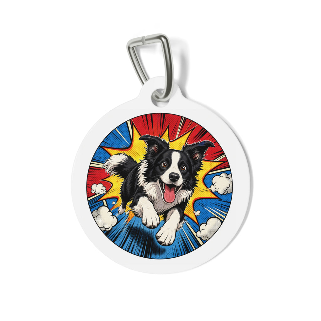 Border Collie Comic Pop Energy Personalized Dog ID Tag