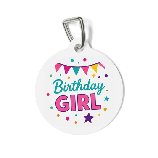 Colorful Birthday Girl Bunting Personalized Dog ID Tag