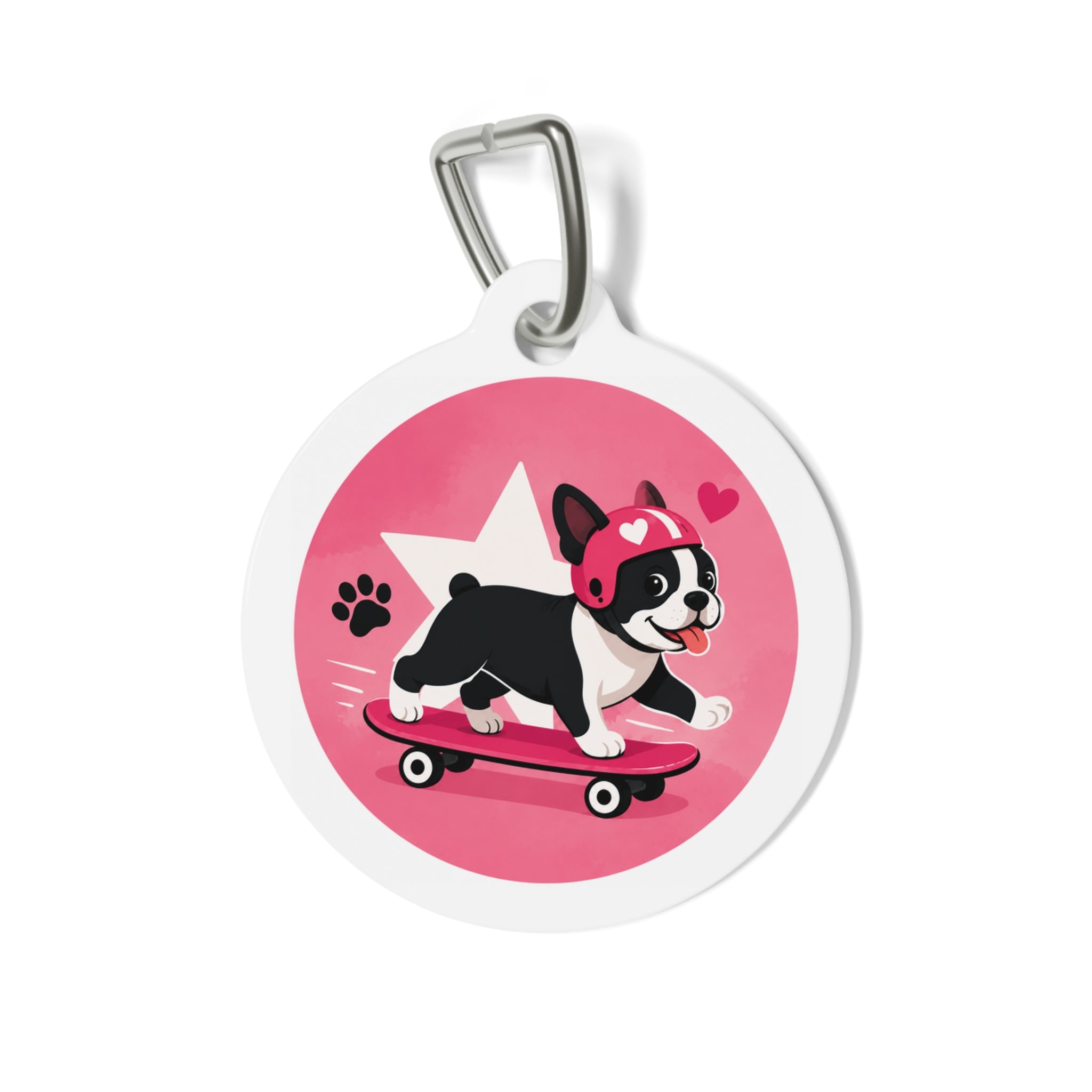 Skater Frenchie Energetic Sports Illustration Personalized Dog ID Tag
