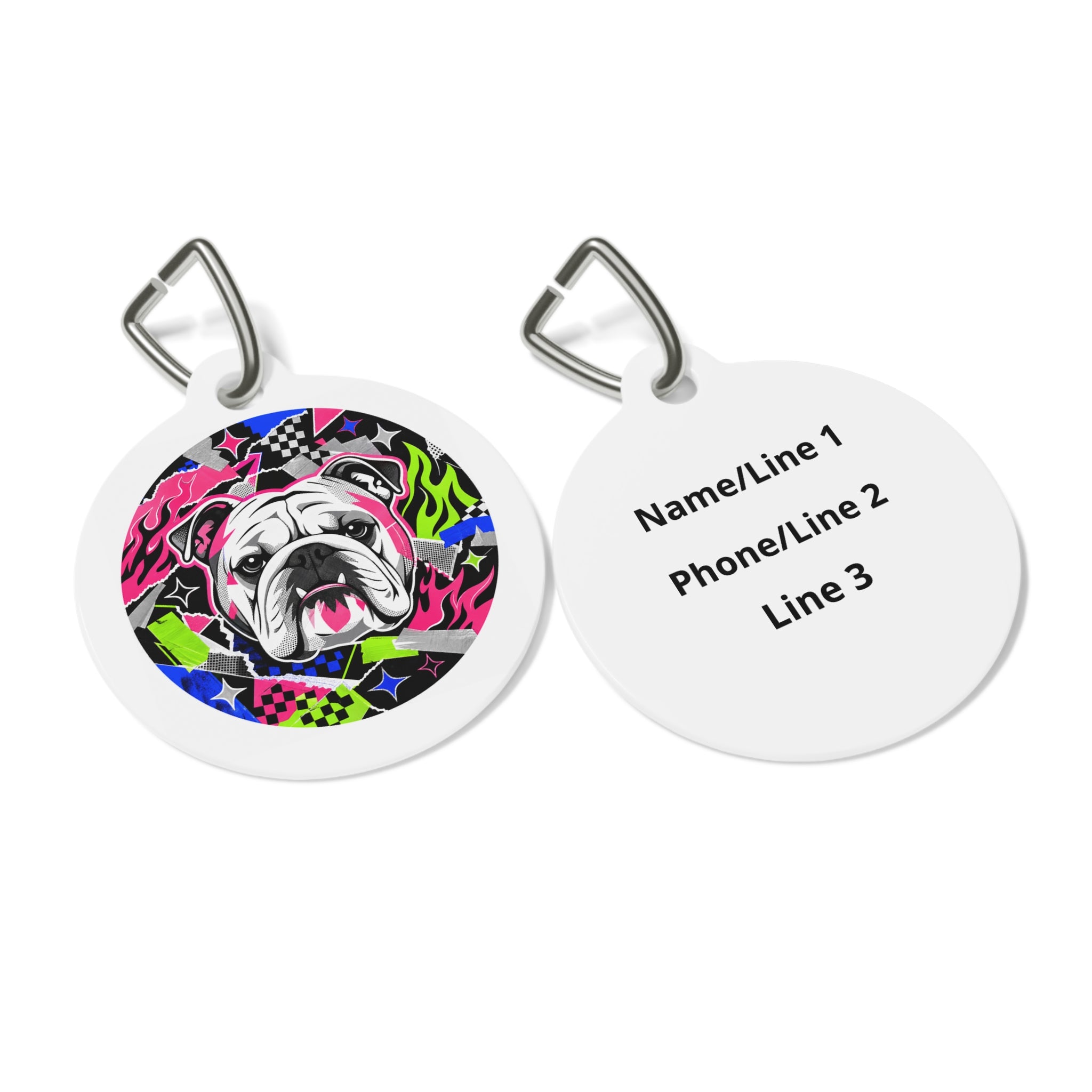 Bulldog Neon Rebel Street Art Personalized Dog ID Tag