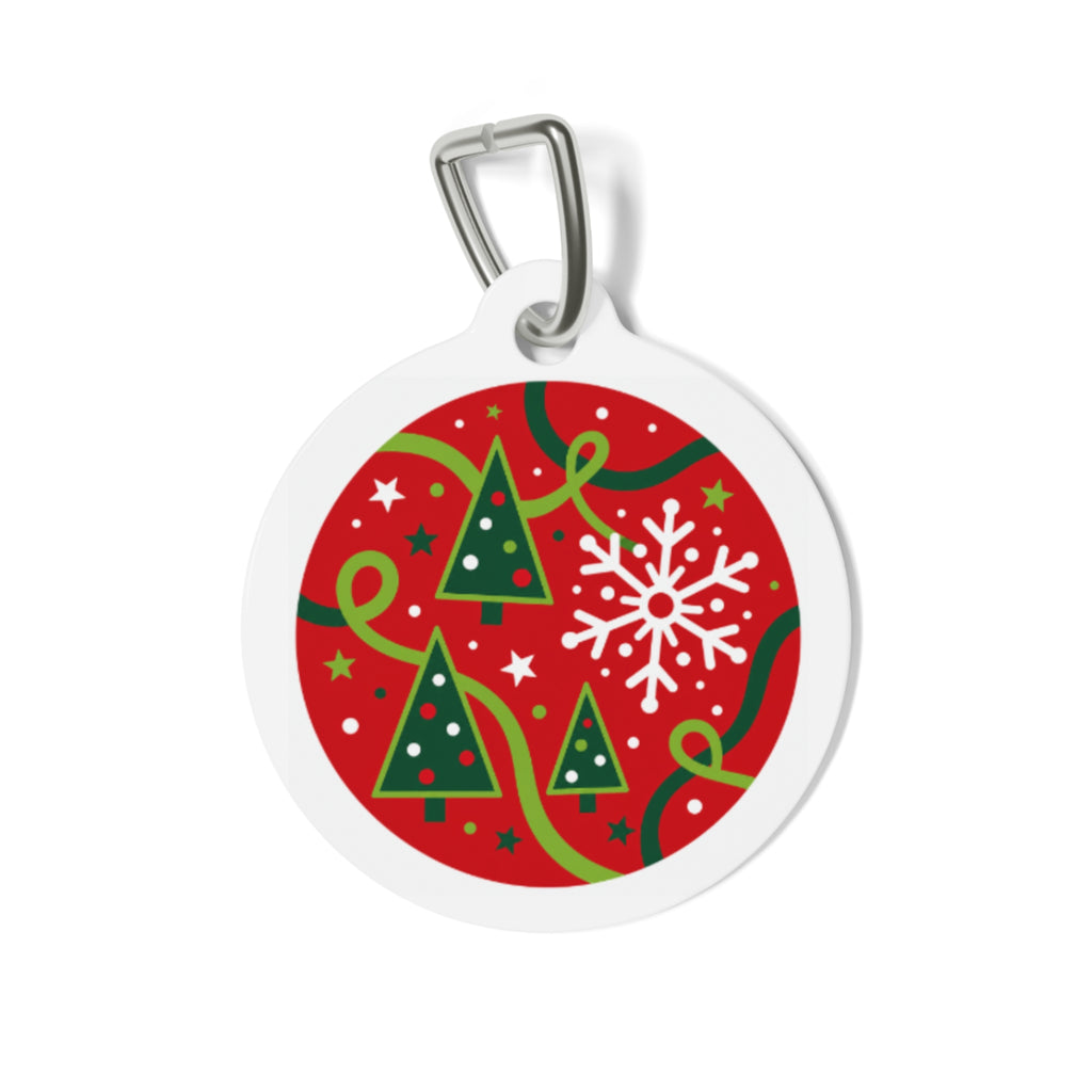 Retro Christmas Tree & Ribbon Personalized Dog ID Tag