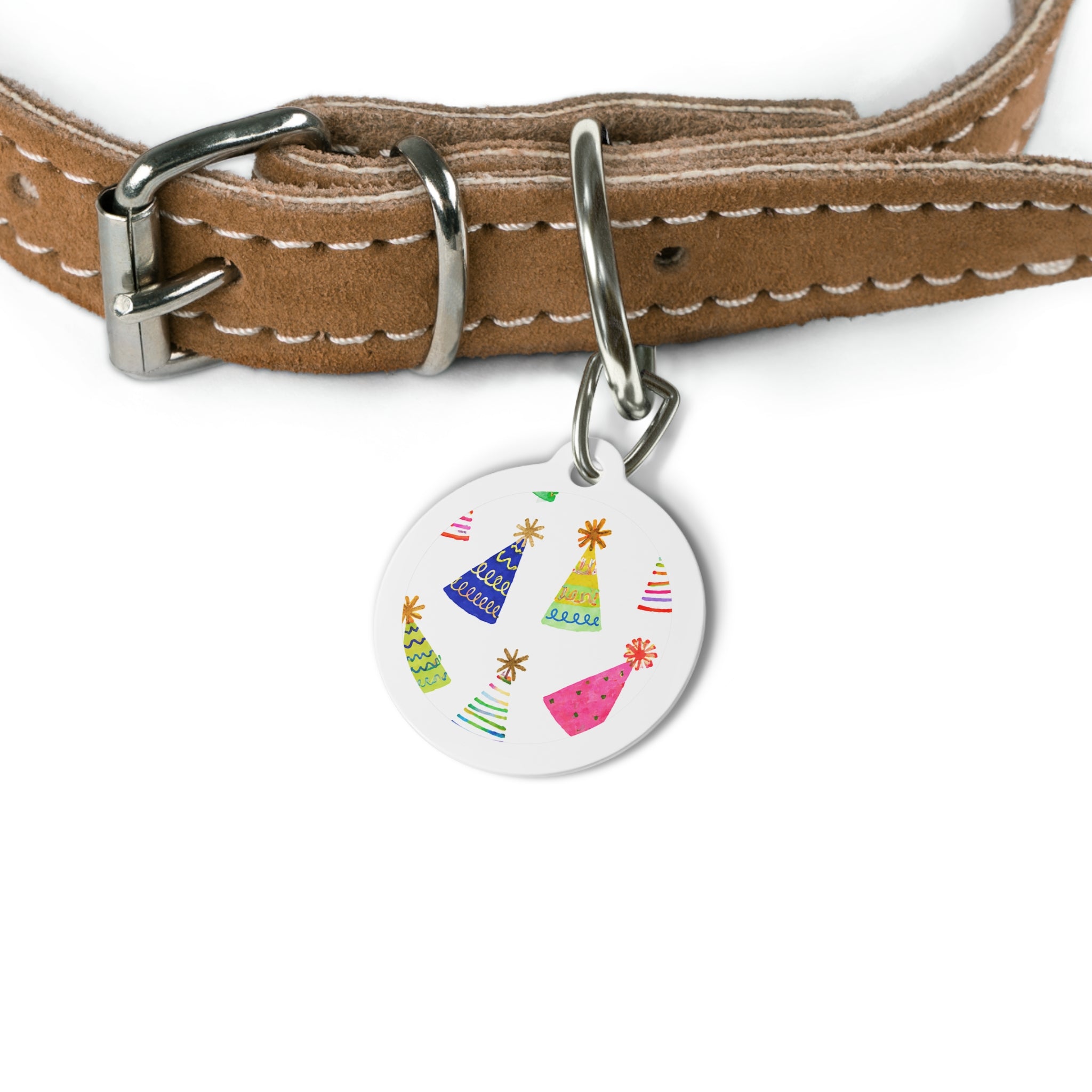 Rainbow Party Hat Parade Personalized Dog ID Tag