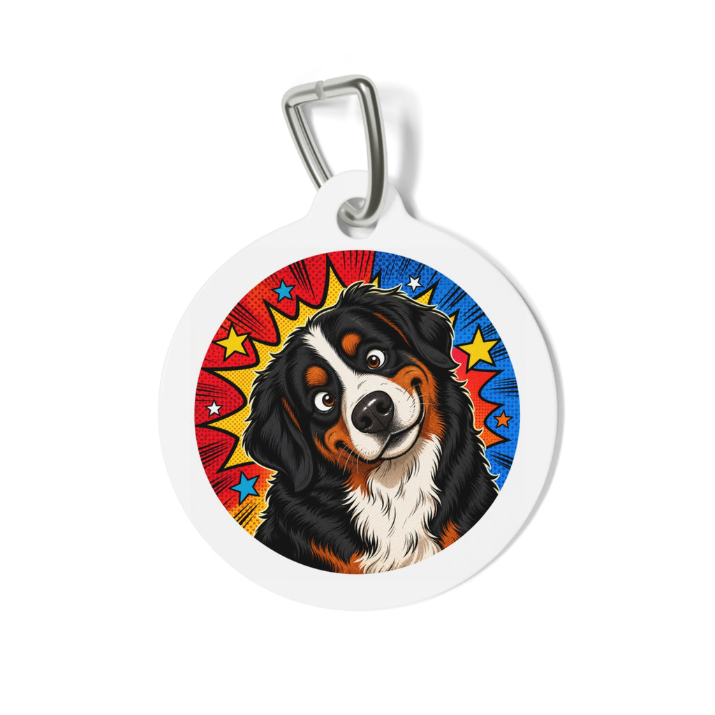 Placa de identificación personalizada para perro con diseño floral de acuarela "Bernese Mountain Dog Dreamy"