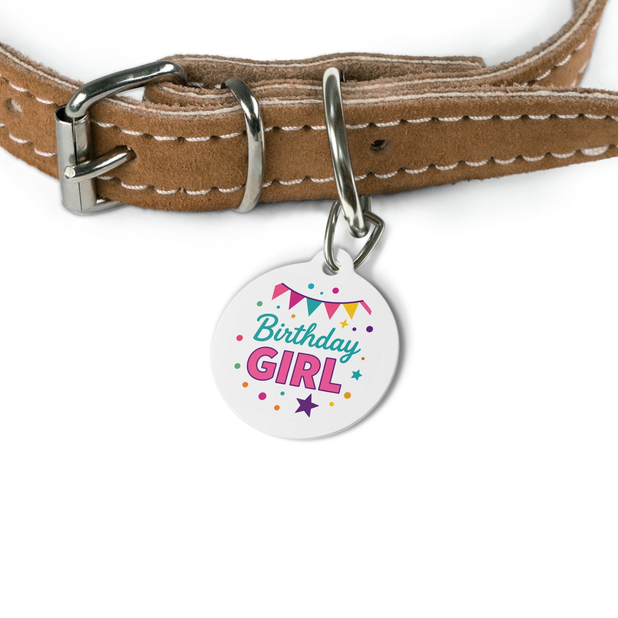 Colorful Birthday Girl Bunting Personalized Dog ID Tag
