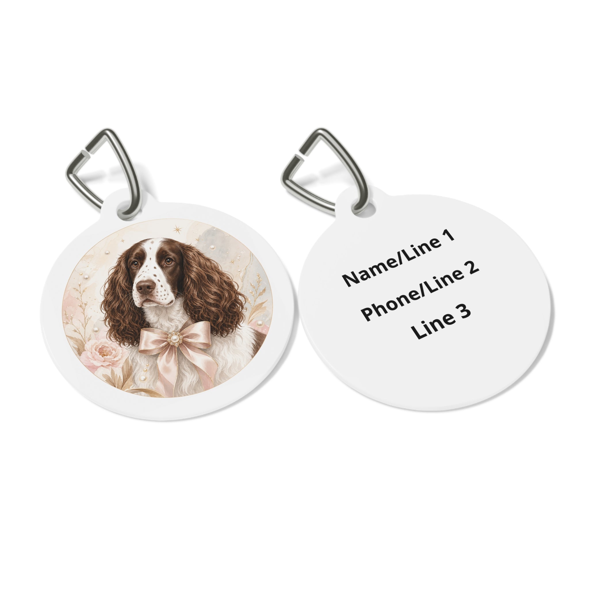 English Springer Spaniel Elegant Floral Portrait Personalized Dog ID Tag