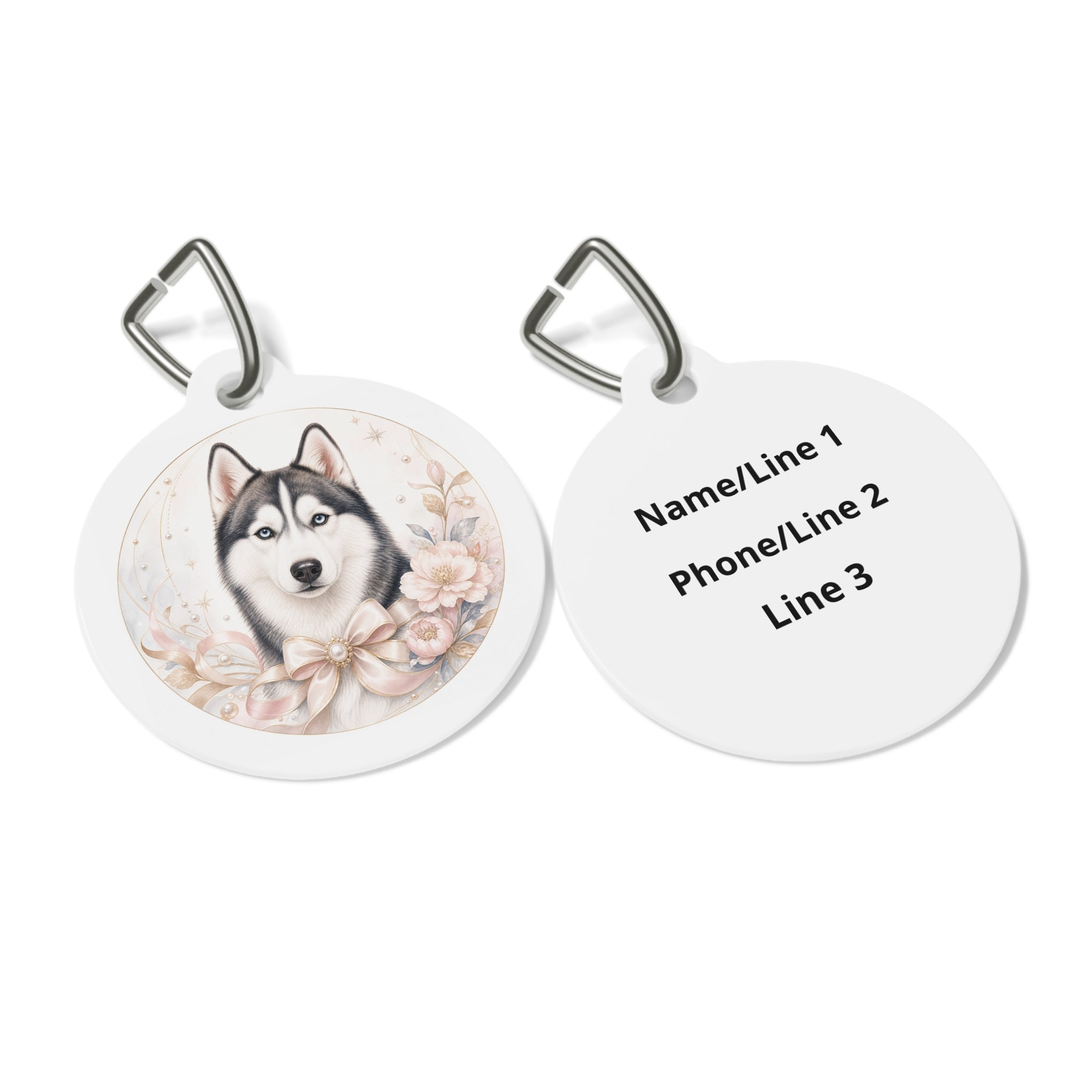 Siberian Husky Pearl Blossom Personalized Dog ID Tag