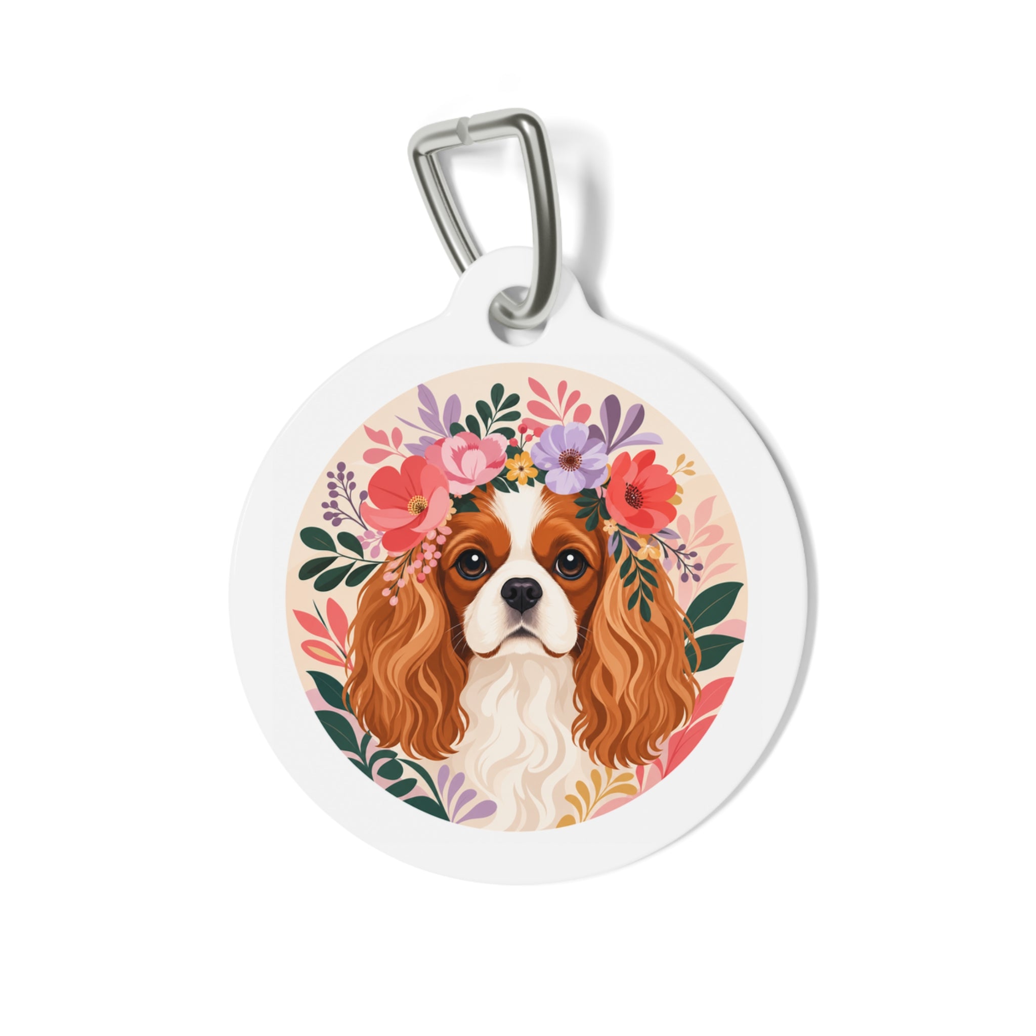 Cavalier King Charles Spaniel Floral Personalized Dog ID Tag