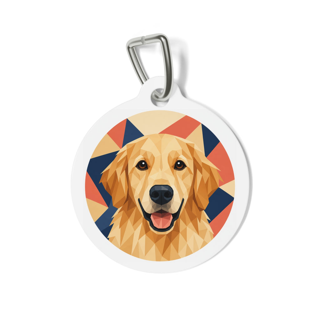 Etiqueta de identificación de perro personalizada con retrato de Golden Retriever en bajo poligonaje