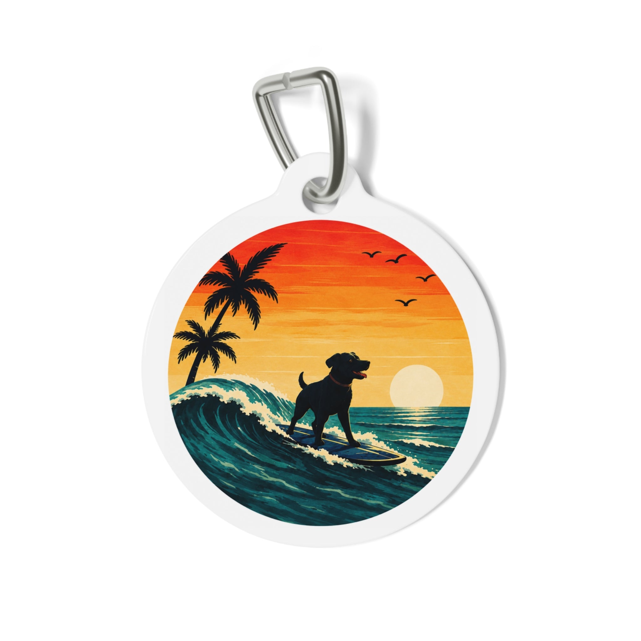 Sunset Wave Rider Dreamy Coastal Scene Personalized Dog ID Tag