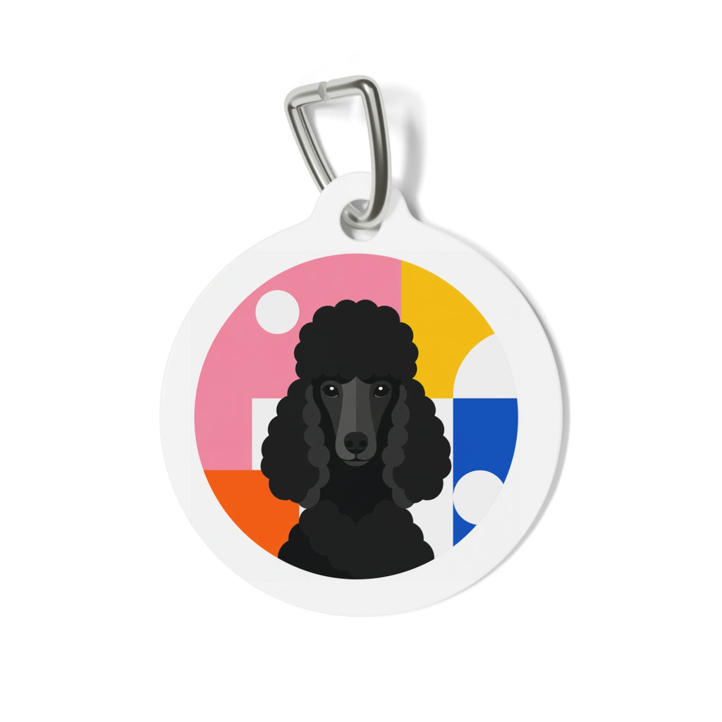 Poodle Modern Black Colorblock Personalized Dog ID Tag